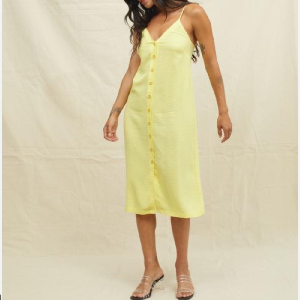 Back Beat Co. Button Front Slip Dress Yellow Size M
